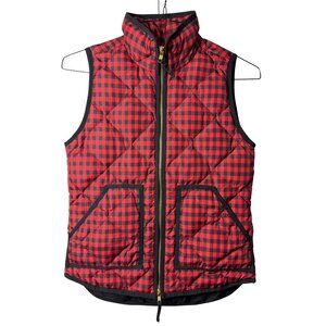J. Crew Factory Excursion Quilted Down Puffer Vest XXS Women's Old Money Gingham